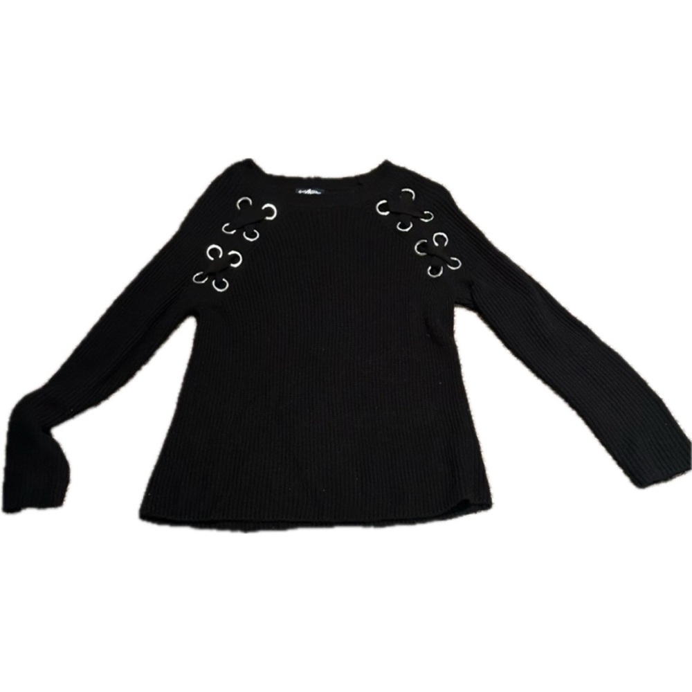 Freshman Black Long Sleeve Blouse with Lace-Up Details